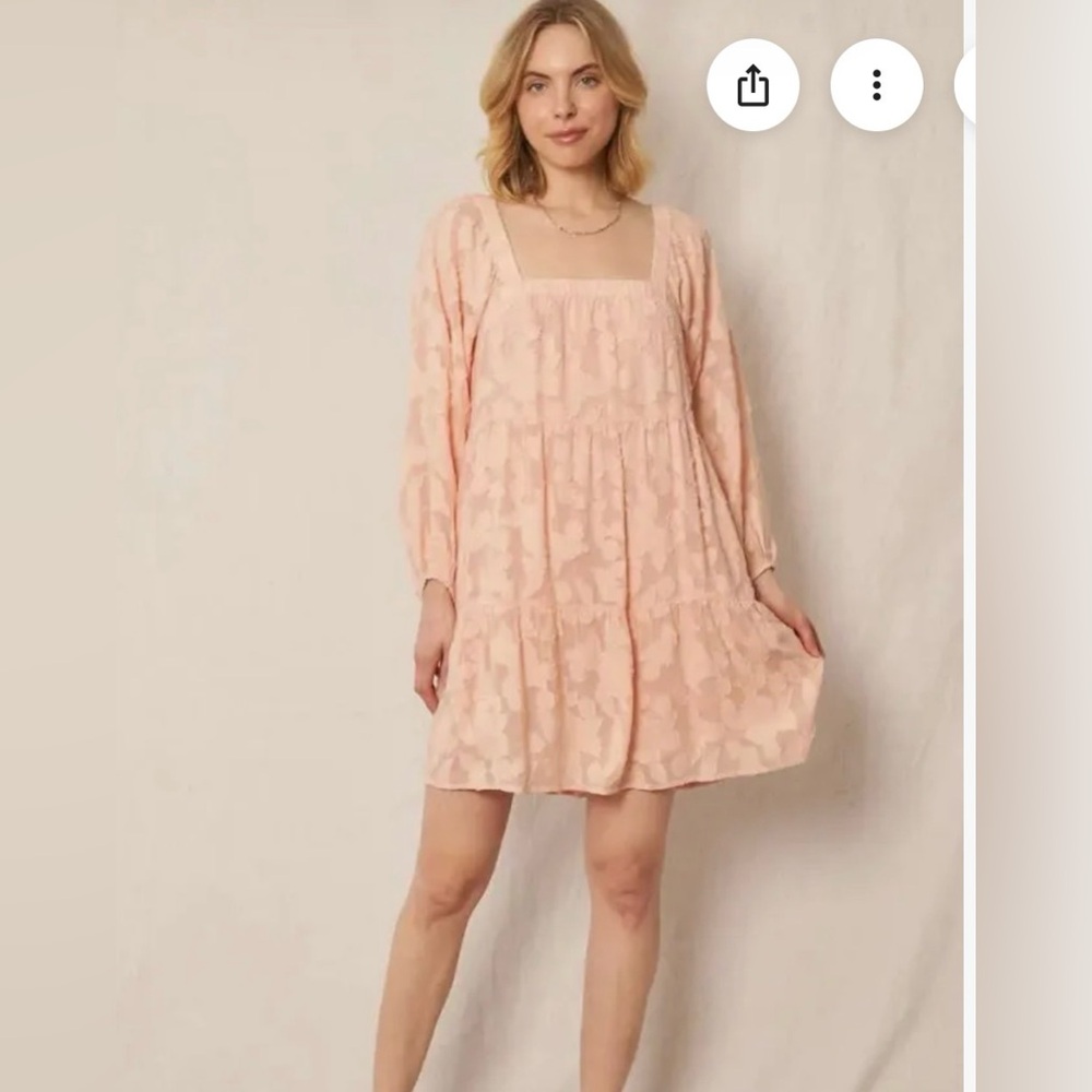 En Creme Peach Floral Mini Dress with Long Sleeves